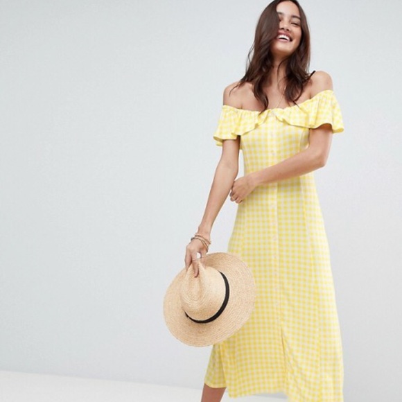 yellow gingham midi dress